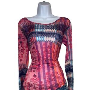 free people pink multicolored patterned long sleeve top